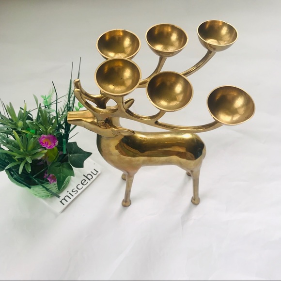 12” brass reindeer candlabra Tealight Candle holde - Picture 6 of 9